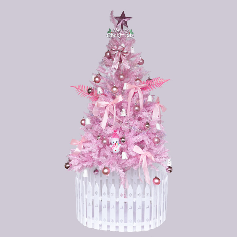 Arbre de Noël rose en PVC rose avec un design mince pour des espaces compacts et un assemblage facile, 5'