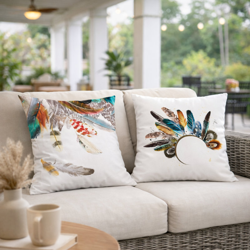 Housse de coussin décorative en plumes de 2 pièces avec housse de coussin décorative de style bohémien 17 x 17 po