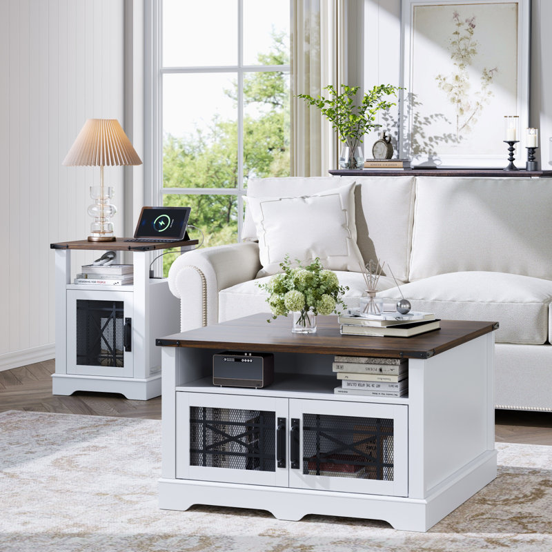 Table basse avec plateau relevable Farmhouse, White