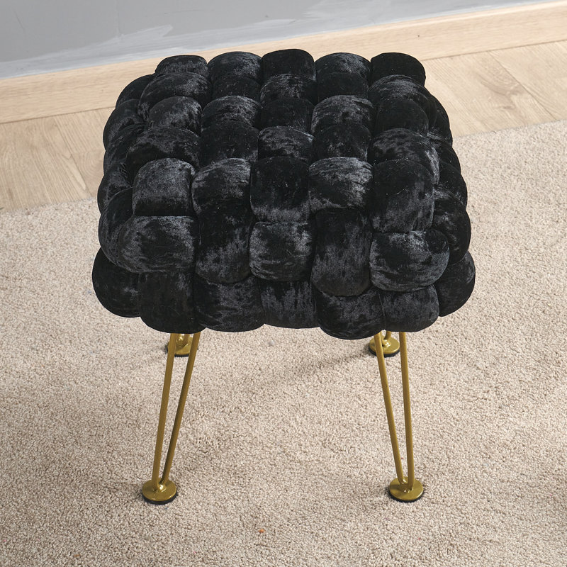 16" Wide Velvet Square Ottoman, Jet Black Velvet