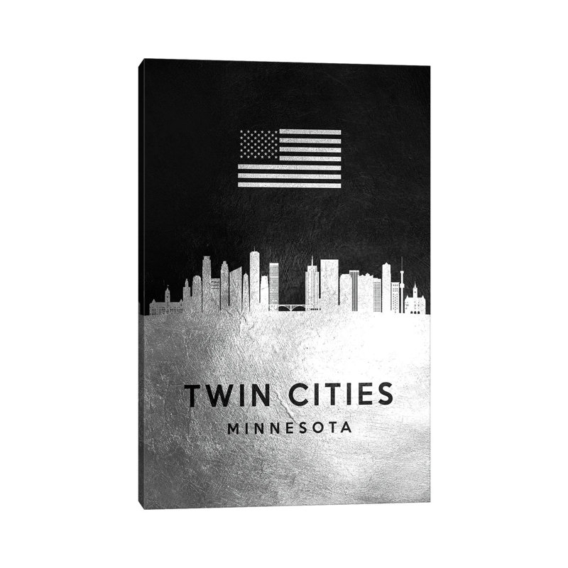 Twin Cities Minnesota Silver Skyline 1 Piece Wrapped Canvas Painting, 30.48 cm H x 45.72 cm W x 1.91 cm D