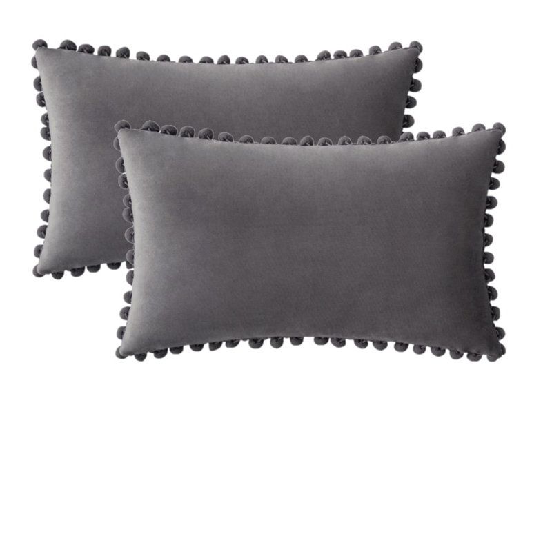 Housse de coussin en velours, Carré 18 po, Gris, Housse de coussin seulement - sans coussin