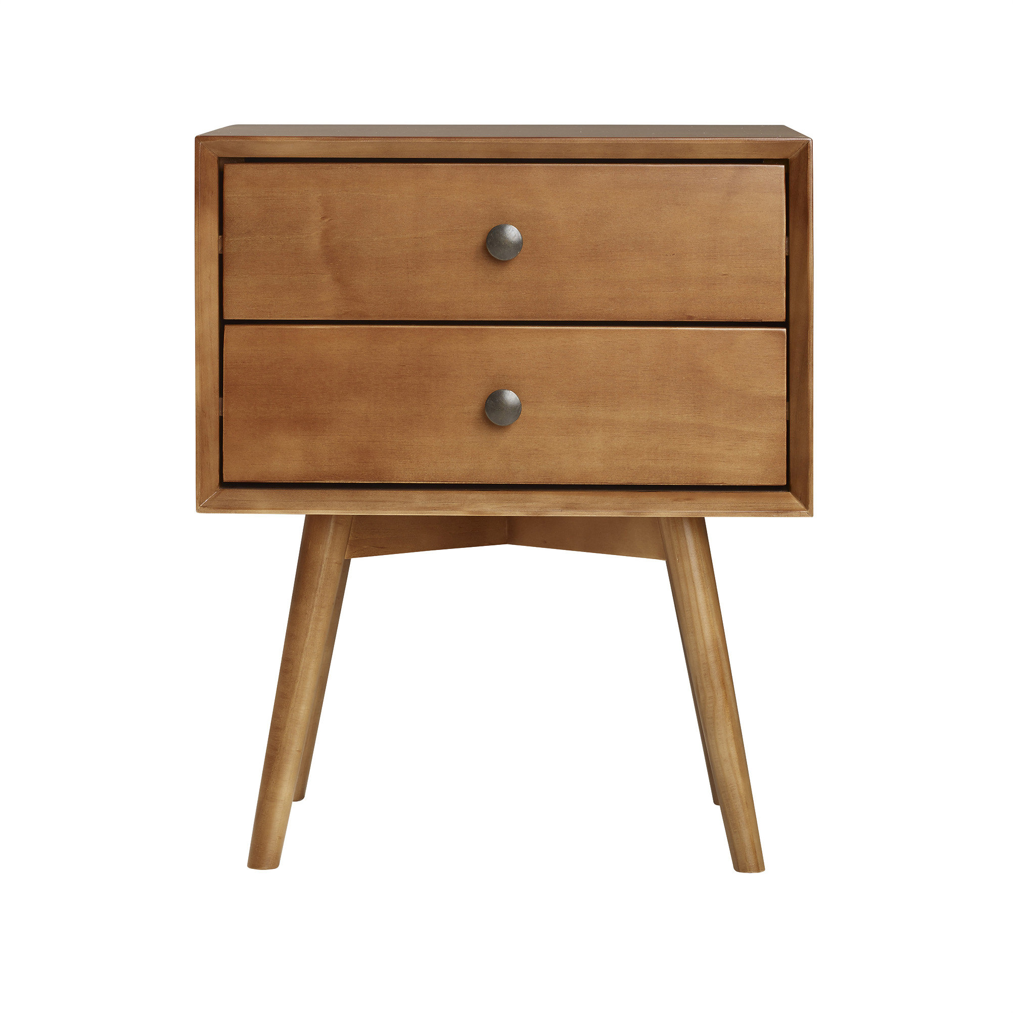 George Oliver Mid-Century Modern Double-Drawer Solid Wood Nightstand ...