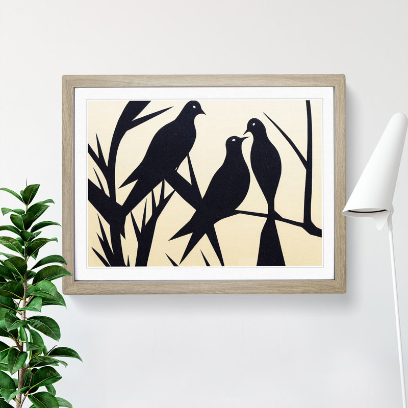 Spirited Dove Birds Abstract - Framed Print, Oak