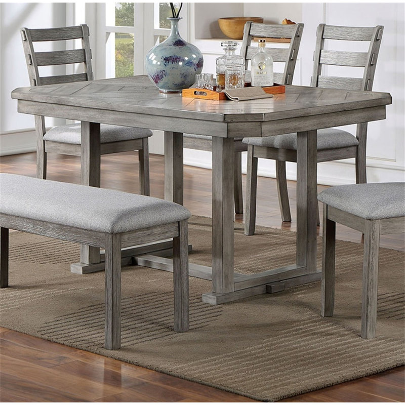 Table de salle à manger de couleur grise à motif de grain de bois 1pc