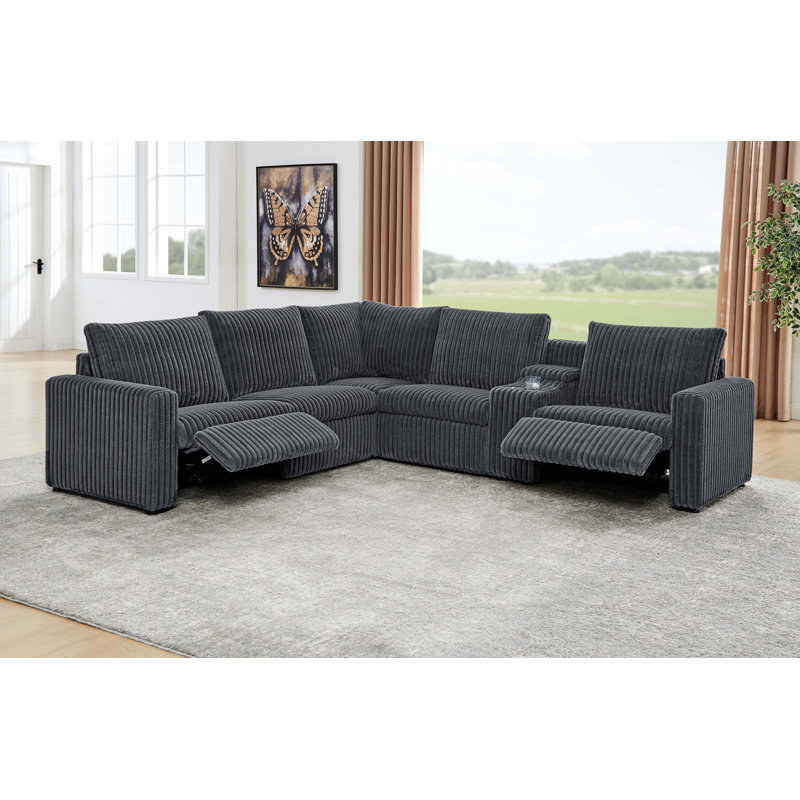 Rocktem Power Recliner Modular Sectional, Dark Gray Corduroy