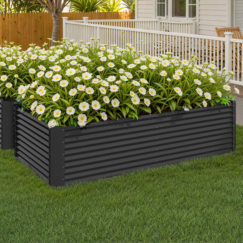 Metal Raised Garden Bed, 58cm H x 240cm W x 120cm D, Black