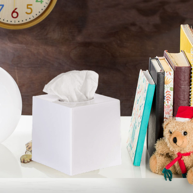 White Plastic Modern Square Tissue Box Cover