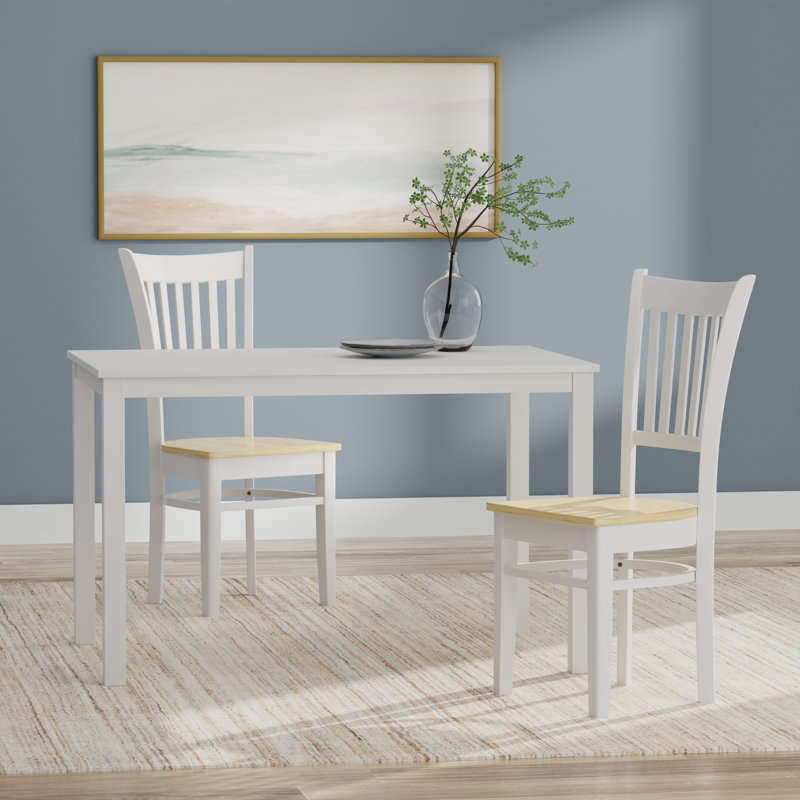 Ensemble repas pour 6 personnes, Ensemble de salle à manger 3 pièces, Blanc, Blanc / Naturel