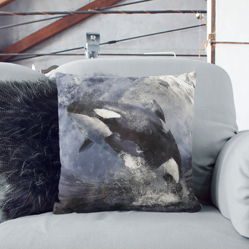 Killer Whale Painting Scatter Cushion with Filling, 40cm H x 40cm W x 15cm D, Stone