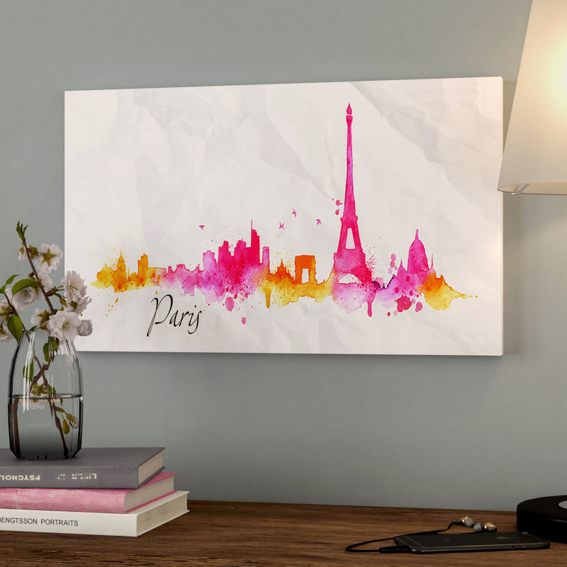 « paris rose silhouette », reproduction de peinture à l’huile sur toile, H 20 po x l 40 po x P 1po