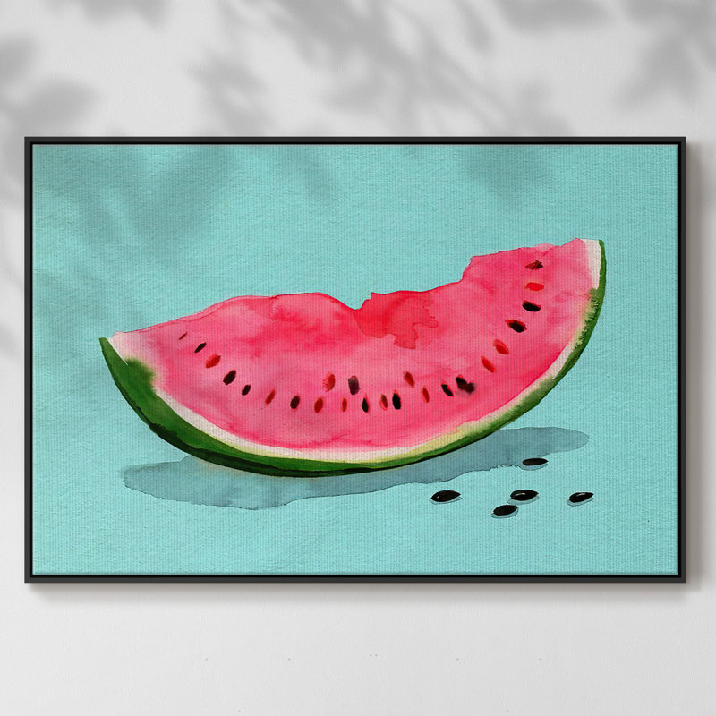 Summer Watermelon II, peinture sur toile encadrée, Cadre noir, H 17 po x l 25 po x P 2 po