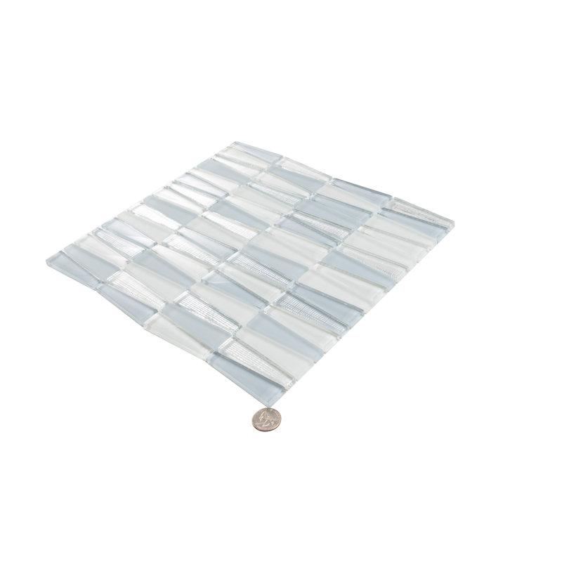 Carreau de mosaïque de mur de brique en verre 1 po x 3 po, Blanc / bleu