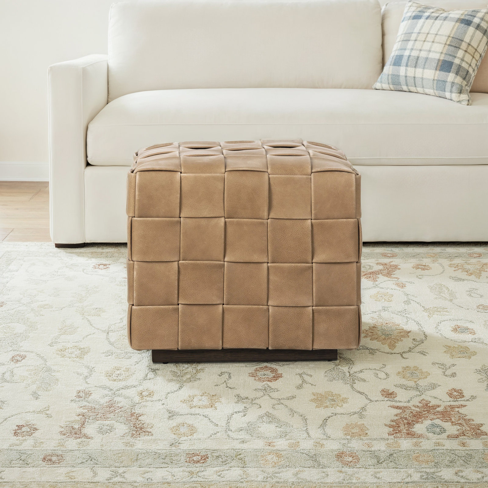 Riesner Genuine Leather Ottoman, Light Brown