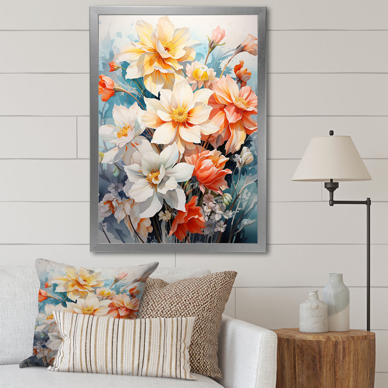 Darionte Meadow Daffodil Dance - impression, Cadre photo argenté, H 44 po x l 34 po x P 1,5 po