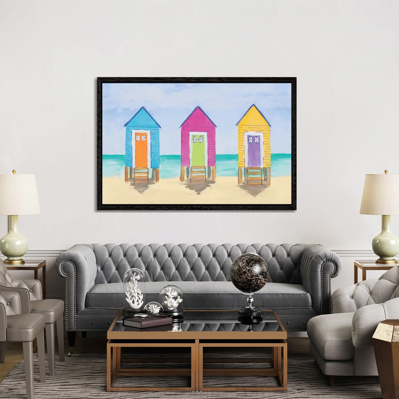 Beach Shacks by Julie Derice - Painting on Canvas, Black Framed Canvas, 152.5 cm H x 101.5 cm W