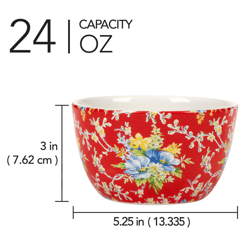 Blossom Blue and Red Floral Ceramic Dessert Bowls Set of 4