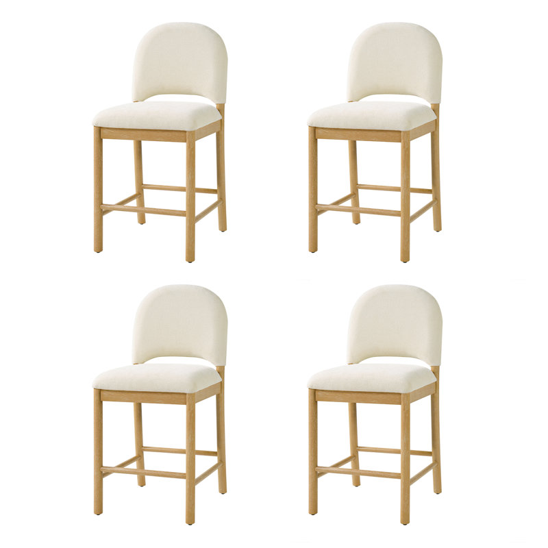 Paterson Curved-Back Armless Fabric & Counter Stool with Solid Wood Frame, Beige, 4