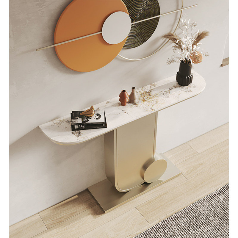 Console d'entrée moderne Art Deco, 33.46" H x 39.37" W x 11.81" D, White / Gold, Gold