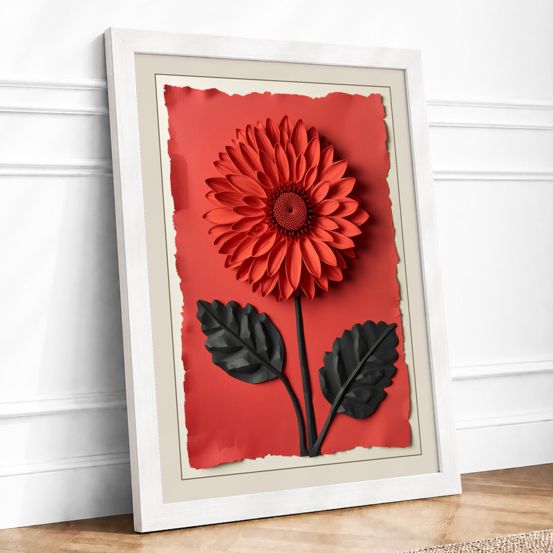 Red Gerbera Bloom Botanical - Print, A3 - 42.0 x 29.7 cm, White