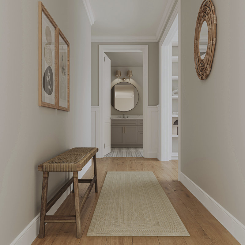 Tapis intérieur / extérieur géométrique Cascio, Crème, Tapis de couloir 2 pi 2 po x 10 pi