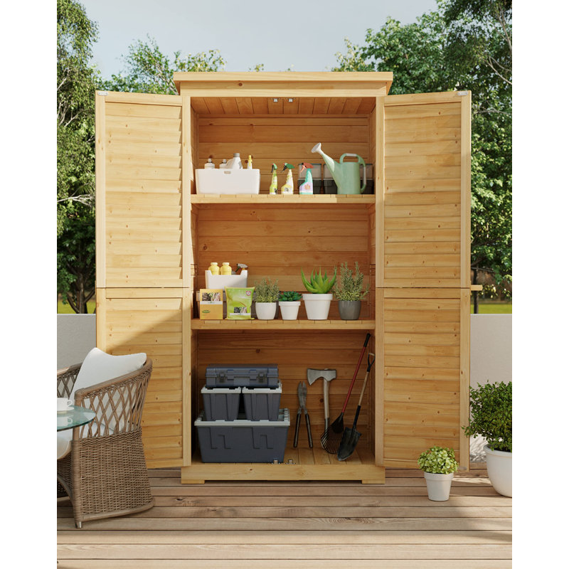 Aiho 63-Inch High Solid Wood Vertical Storage Shed, Natural Wood