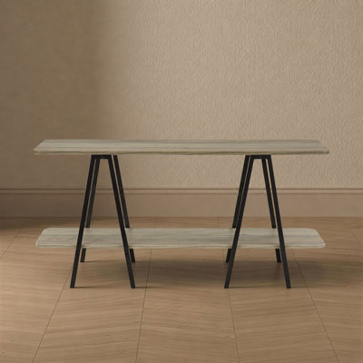 Celine 47" Contemporary Modern Console Table with 2 Shelves in Rustic Gray
