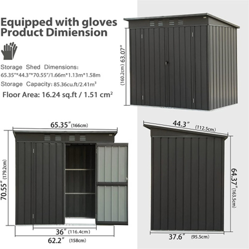 Backyard Storage Shed with Sloping Roof Galvanized Steel Frame Outdoor Garden Shed Metal Utility Tool Storage Room with Latches and Lockable Door