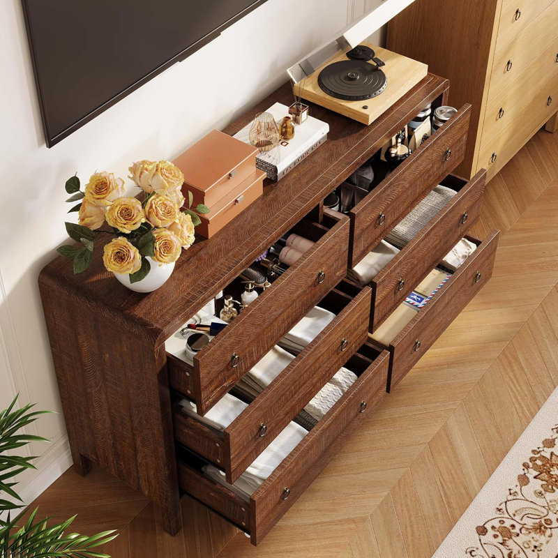 6 Drawer Dresser Storage Organizer with Sturdy Metal Handle, TV Stand for 55 inch TV, Chest of Drawers for Living Room, Hallway, Closet