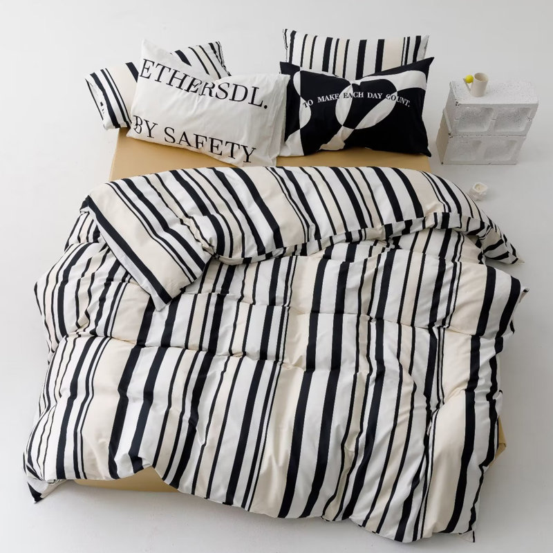 Comforter Set Geometric Bedding Set 3 Pieces Strips Grid Comforter Set, California King Comforter + 2 Pillowcases
