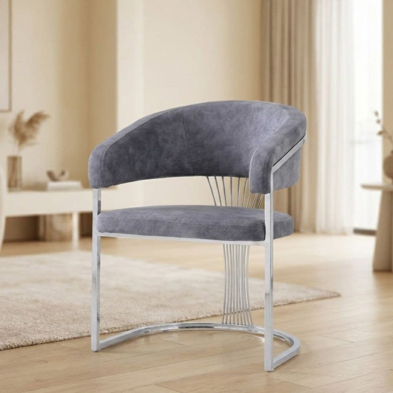 Leather Upholstered Upholstered Back Armchair in Silver