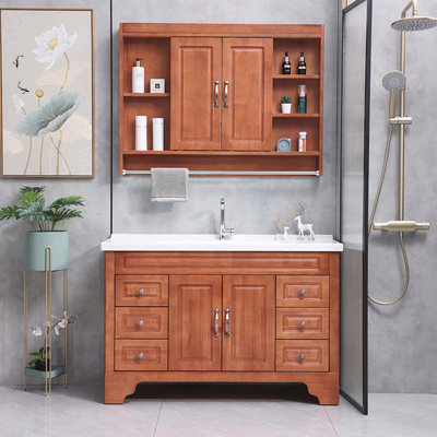 Chinese-style retro brown bathroom Vanity