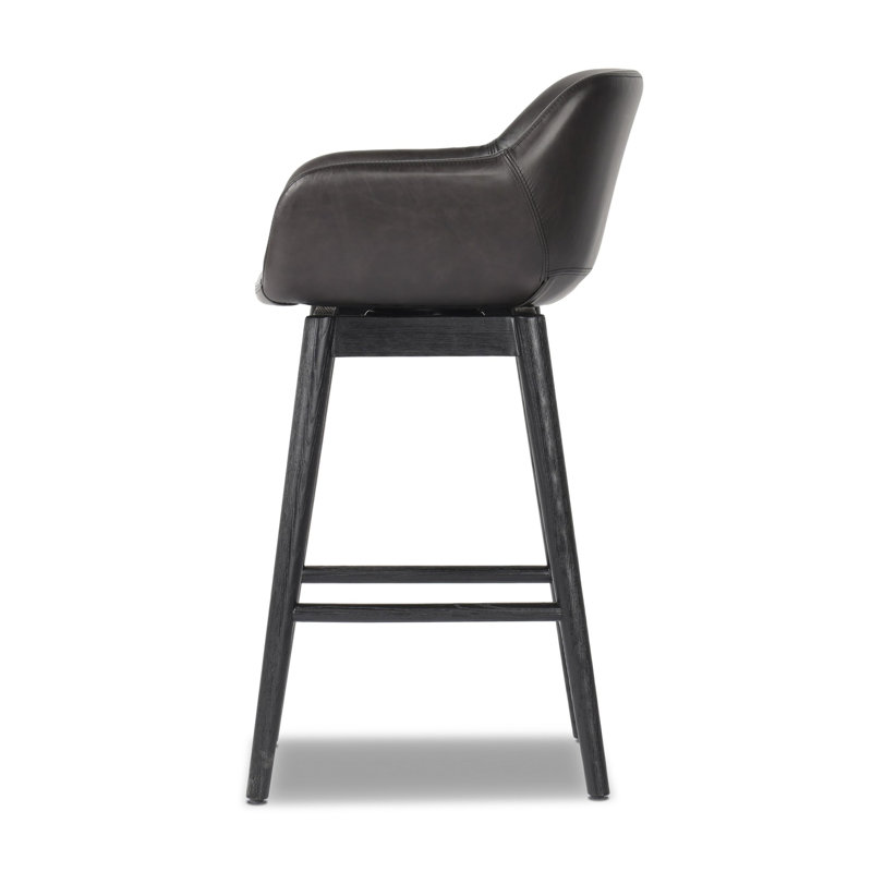 Hannah Swivel Stool, Counter Stool (26.5" Seat Height), Sonoma Black/Genuine Leather, Stained Black Ash