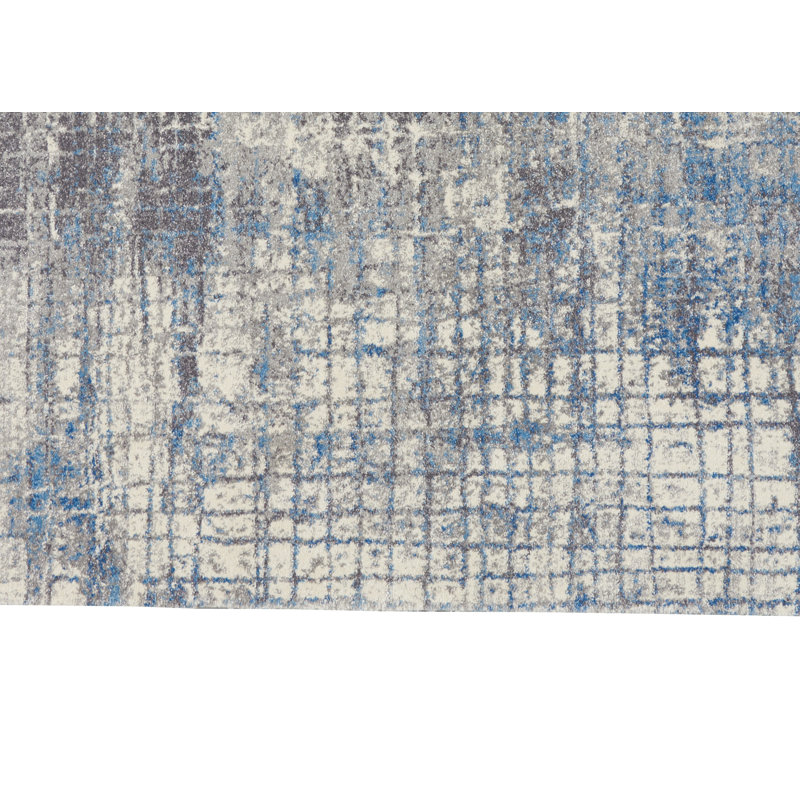 Torrent Abstract White/Gray/Blue Area Rug, Rectangle 9' x 12'