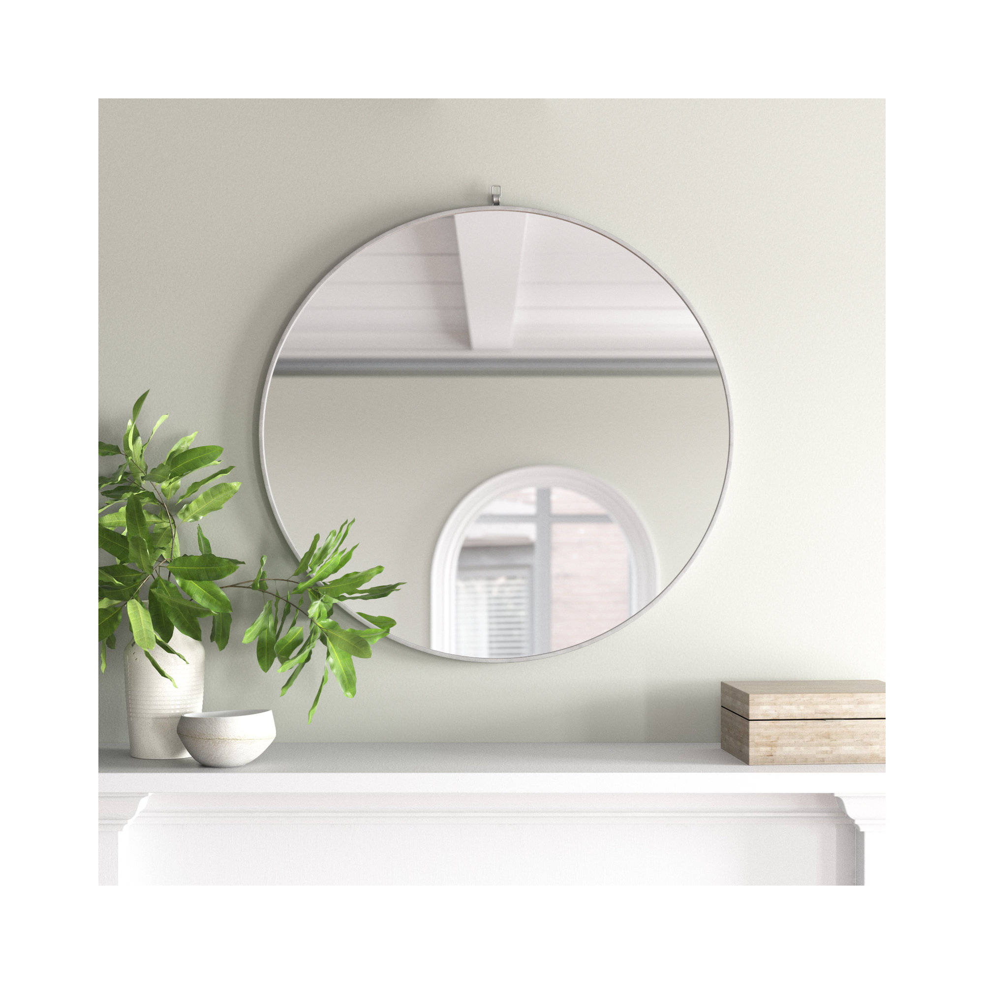 Cassie Metal/Manufactured Wood Round Wall Mirror, Silver, 36" x 36" 