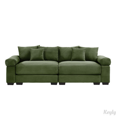 Canapé modulaire surdimensionné en tissu velours côtelé de 92 po avec coussins décoratifs Cloud