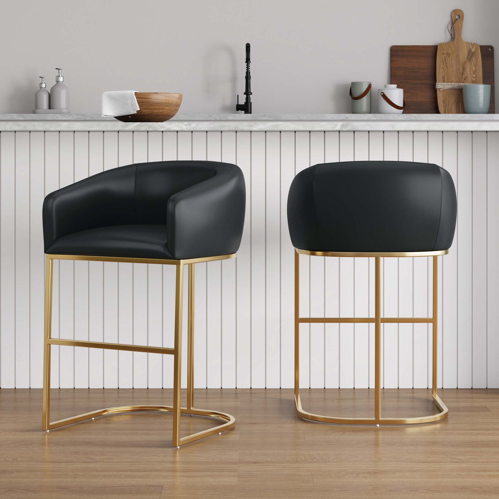 Louvre Bar and Counter Stool, Counter Stool (26" Seat Height), Black