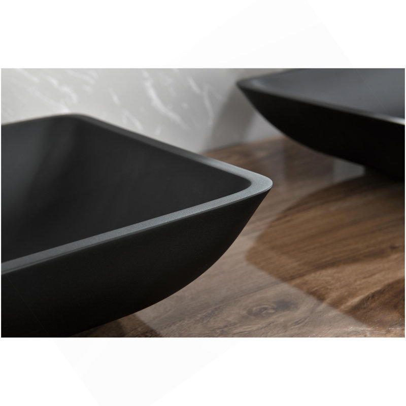 Lavabo de salle de bain vasque rectangulaire en verre noir mat avec robinet et bonde escamotable en noir mat