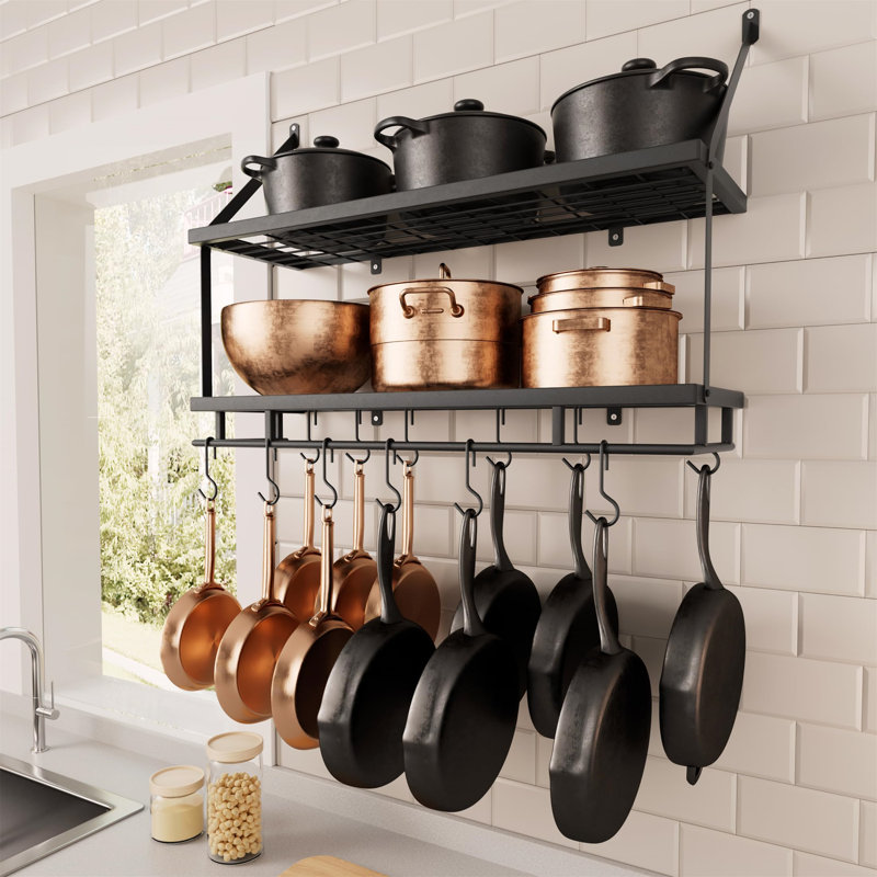 Iron Wall Mounted Pot Rack, Black