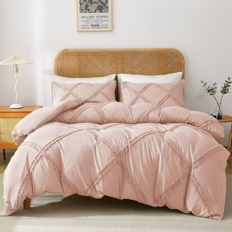 Solayne Boho Tufted Duvet Cover Set – Textured Geometric Pattern, Corner Ties & Zipper Closure, Full Duvet Cover + 2 Shams