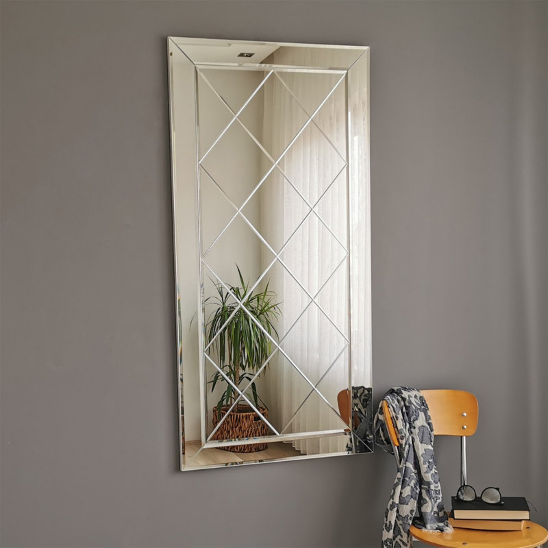 Modern Silver Wall Mirror, 25.6 x 51.2 inches | 100% MDF, Assembled, Horizontally & Vertically Adjustable | Elegant Solid Color Design for Home Decor, Perfect for Entryways & Living Spaces