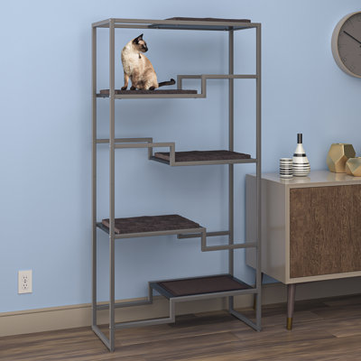 62" Metropolitan Cat Condo - Metal Frame Modern Cat Tower with Scratch Pad and Replaceable Cushions