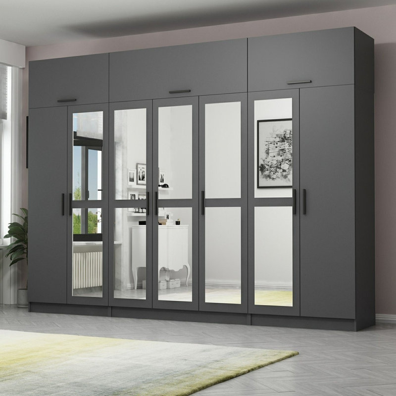 Elina Manufactured Wood Wardrobe, 235cm H x 315cm W x 52cm D, Black