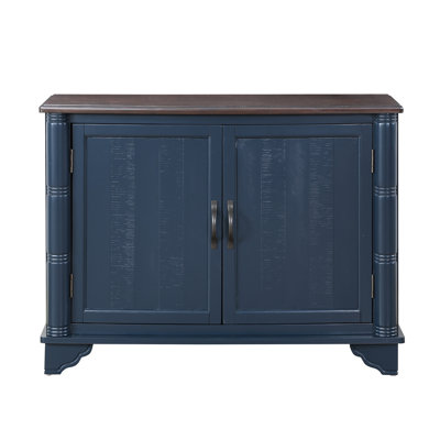 Multifunctional Console Table With Storage Adjustment - Blue Top 40" Retro Style Possibility, Hallway Furniture. Adjustable Shelf. Navy Blue/brown Top