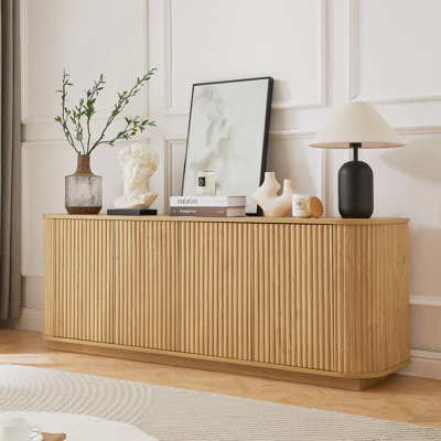 Meuble télé avec armoire à rayures verticales pour la cuisine, la chambre à coucher et le vestibule. Naturel, l 64 po x P 15 po x H 24 po.