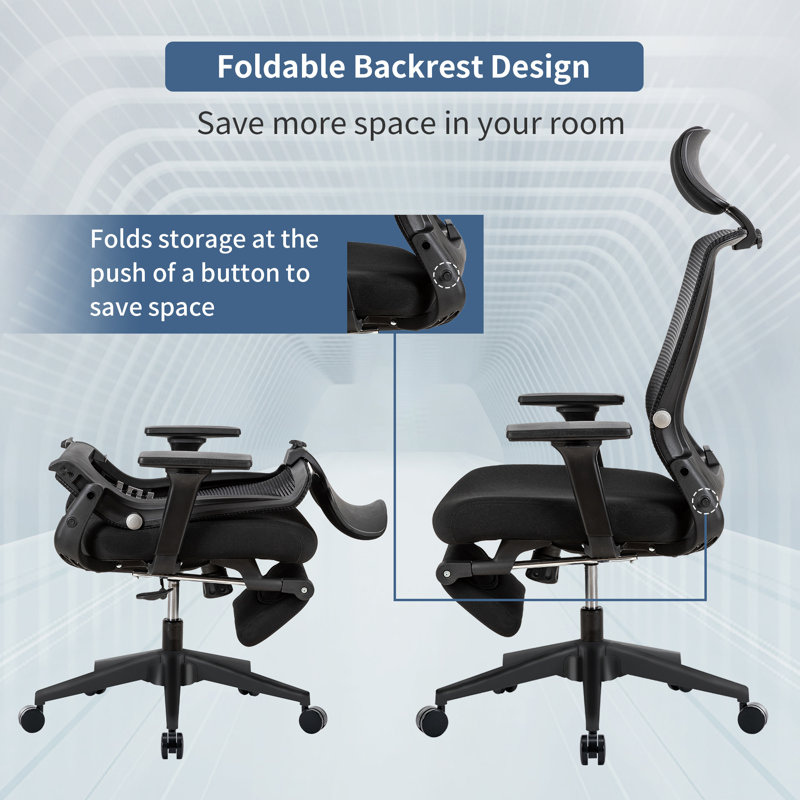 Makenzie Ergonomic Office chair with Adjustable Armrest and Foldable Backrest,minimal assembly, Black