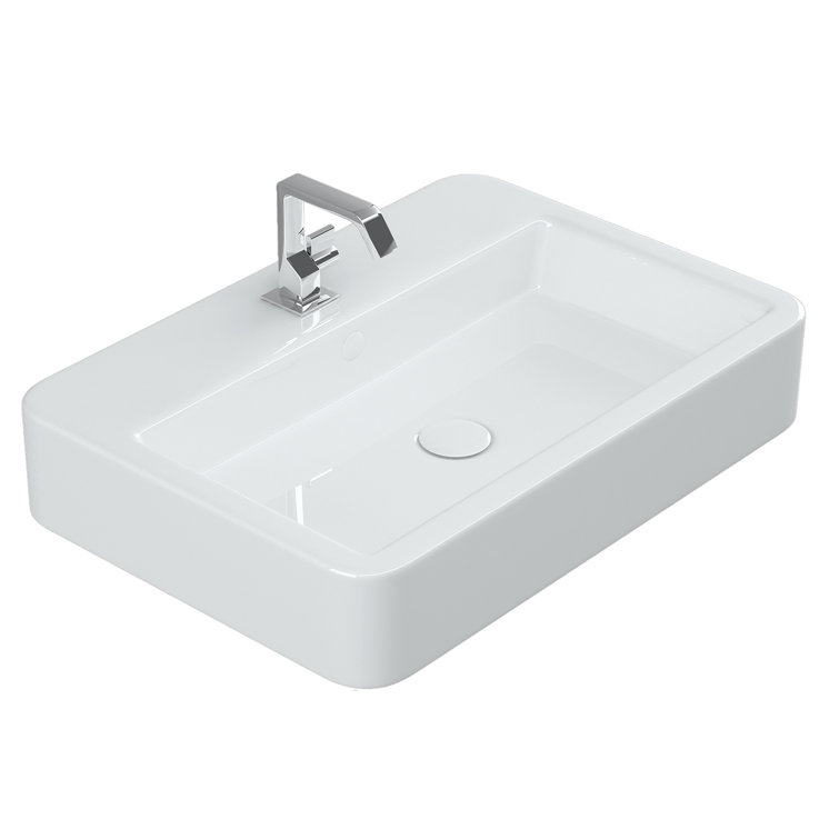 WS Bath Collections 15.7'' Gloss White Ceramic Rectangular Bathroom Sink