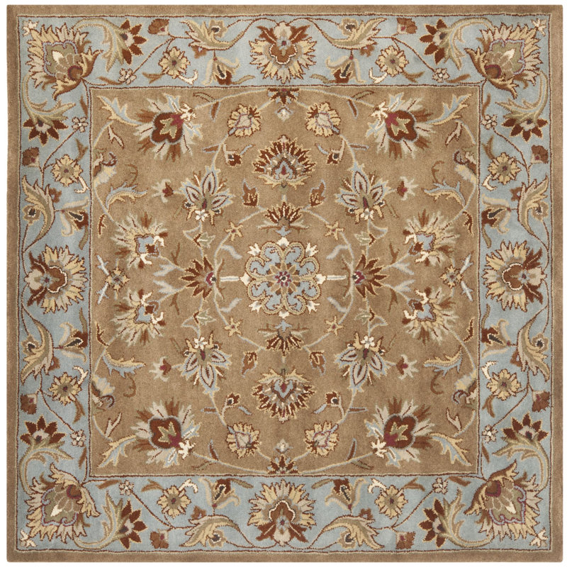 Tapis beige / bleu en laine touffeté à la main Cranmore, Carré 6 pi