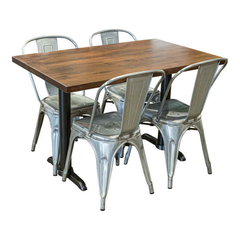4 - Person Solid Wood Top Double Pedestal Dining Set, Brown , Silver