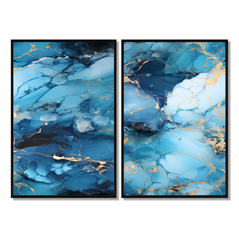 Bord de mer bleu côtier élégant - 2 pièces de décoration murale bleue, H 36 po x l 48 po, Noir